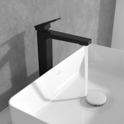 Villeroy & Boch Architectura Tall Square Single Lever Basin Mixer with Pop Up Waste Matt Black TVW125002000K5