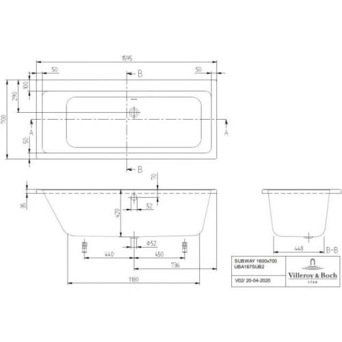 Villeroy & Boch Subway Duo Bath 1600 x 700mm White Alpin UBA167SUB2V-01