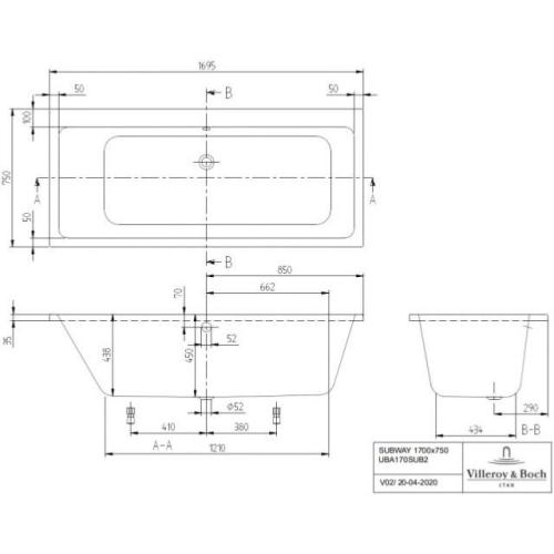 Villeroy & Boch Subway Duo Bath 1700 x 750mm White Alpin UBA170SUB2V-01