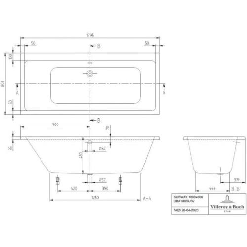 Villeroy & Boch Subway Duo Bath 1800 x 800mm White Alpin UBA180SUB2V-01