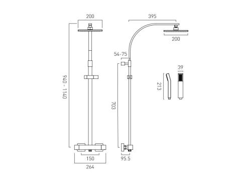 Vado Velo Exposed Round Shower Valve with Adjustable Rigid Riser VEL-149T-RRK-SQ-CP
