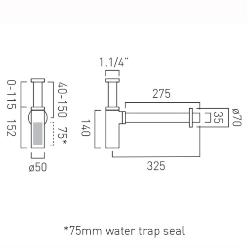 Vado Contemporary Round Bottle Trap 1.1/4â€ with 35mm Outlet WG-461/RO-CP