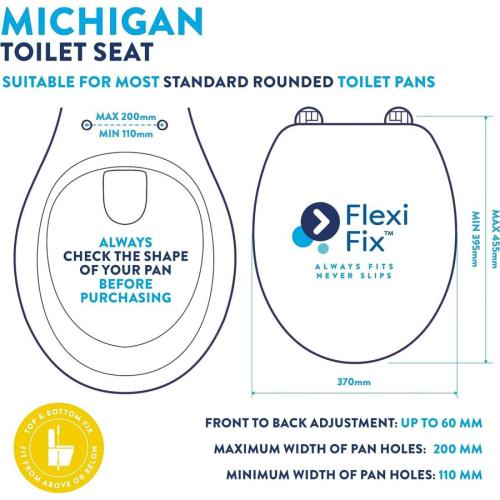 Croydex Michigan Flexi-Fix Slimline Soft Close and Quick Release Round Toilet Seat White WL601622H