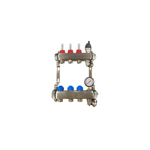 RadiantHeat PRO 3 Port Manifold With Pressure Gauge and Auto Air Vent ZL-117503
