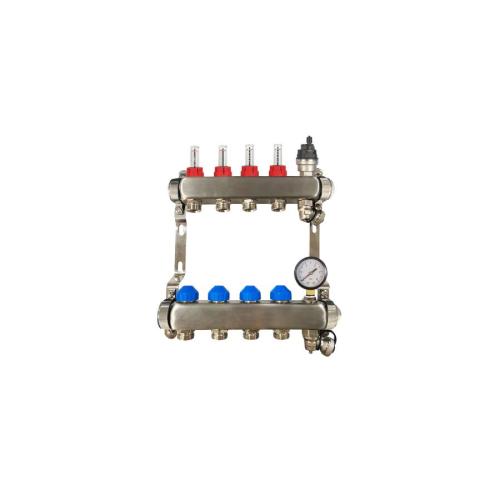 RadiantHeat PRO 4 Port Manifold with Pressure Gauge and Auto Air Vent ZL-117504