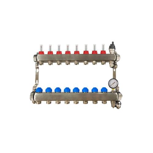 RadiantHeat PRO 8 Port Manifold with Pressure gauge and Auto Air Vent ZL-117508