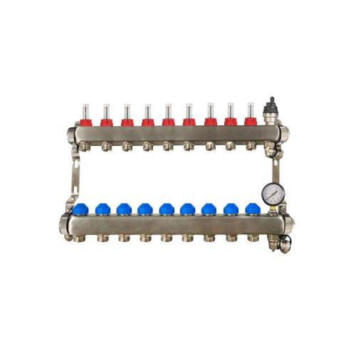 RadiantHeat PRO 9 Port Manifold With Pressure Gauge and Auto Air Vent ZL-117509