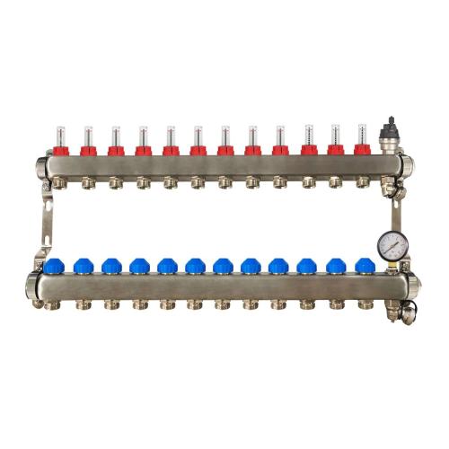 RadiantHeat PRO 12 Port Manifold inc Pressure Gauge & Auto Air Vent ZL-117512