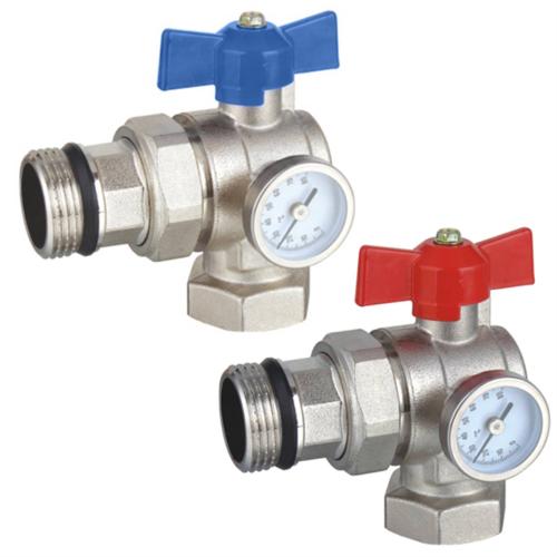 RadiantHeat PRO Angle 1' Ball Valve with Temp Gauge Set (Pair) ZL-4013
