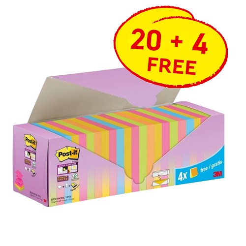 Post-it Sticky Z-Notes Colour Cabinet 76x76mm 20 + 4 FREE (Pk24) 7100236587