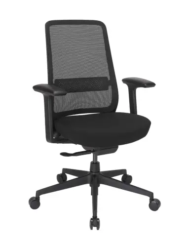Black Mesh Back Chair With Fixed Arms And Synchro Mechanism