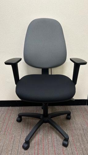 High Back Task Chair With Adjustable arms, Lumbar Pump, Seat Depth Adjustment In Black And Grey Fabric