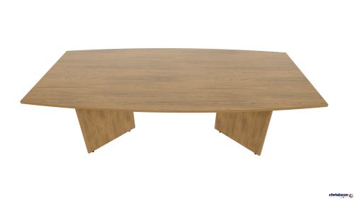 BOAT SHAPED 1 PIECE BOARDROOM TABLE WITH ARROWHEAD BASE IN CHESTNUT MFC
