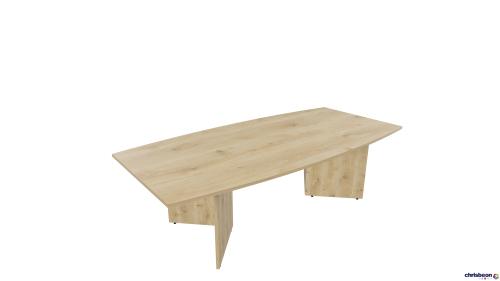 BOAT SHAPED 1 PIECE  BOARDROOM TABLE WITH ARROWHEAD BASE IN NATURAL MFC