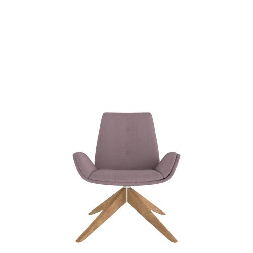 UPHOLSTERED LOUNGE ARM CHAIR WITH HEADREST AND OAK PYRAMID BASE IN GROUP 1 FABRIC