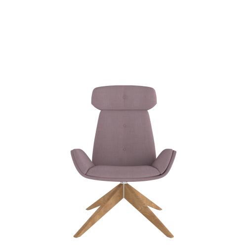 UPHOLSTERED LOUNGE ARM CHAIR WITH HEADREST AND OAK PYRAMID BASE IN GROUP 1 FABRICS