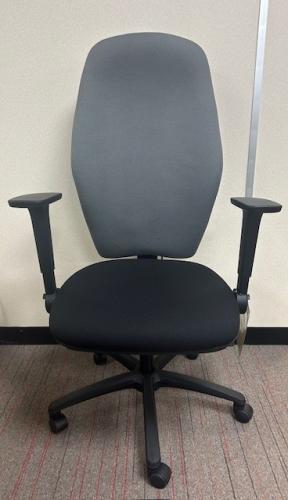 Extra High Back Task Chair in Black and Grey Fabric With 2 Lever Synchro Mechanism