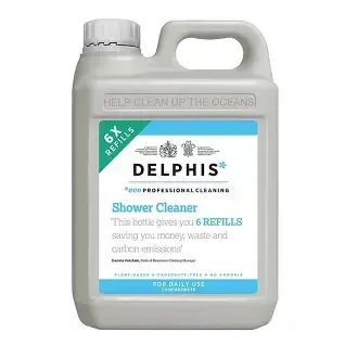 Delphis Eco Daily Shower Cleaner | 2 Litre Refill | Natural Streak-Free, Eco & Vegan friendly Cleaning for Shower Screens, Tiles, Mirror and Glass, Stainless Steel & Ceramics