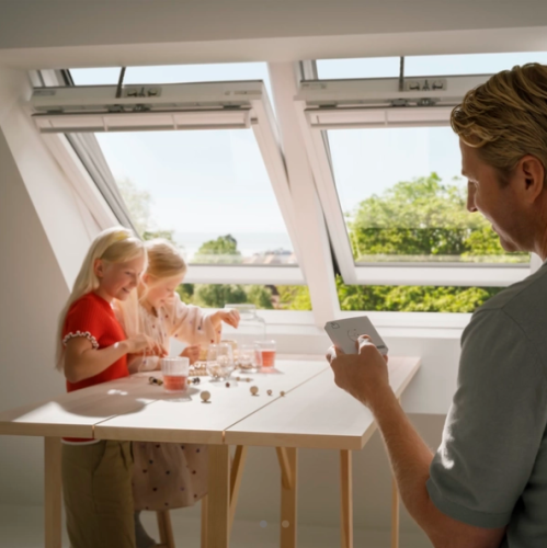 VELUX GGU UK08 007021U Centre Pivot Electric White Maintenance-Free Comfort Double Glazed Roof Window 134x140cm