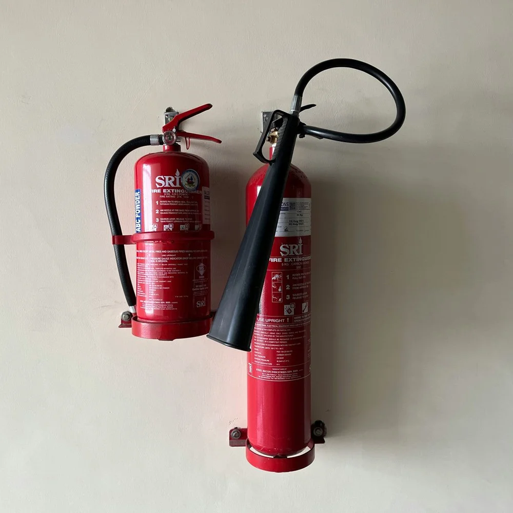 Fire extinguishers on wall