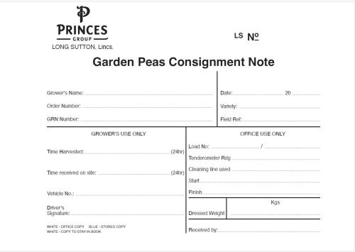 Princes Garden Peas Consignment Pad