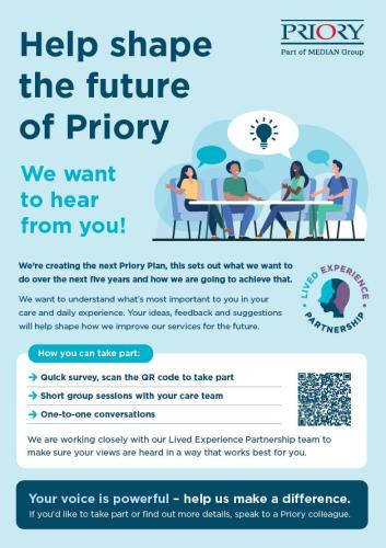 Priory Shape our next Priory Plan – patient/resident poster - Each