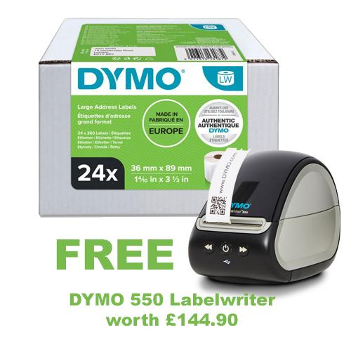 Get a FREE Dymo 550 Label Printer With Dymo 99012 24 Rolls of 36mm x 89mm Large Address Permanent Labels