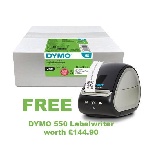 Get a FREE Dymo 550 Label Printer With Dymo Multipurpose Labels 32x57mm 1000 Labels (Pack of 24) 2223590