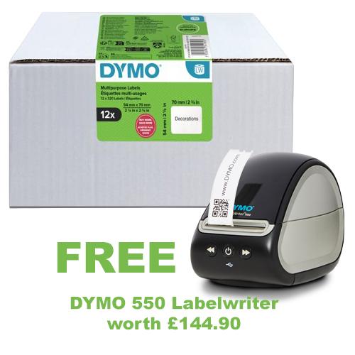 Get a FREE Dymo 550 Label Printer With Dymo Large Multipurpose Labels 54x70mm 320 Labels (Pack of 12) 2234185