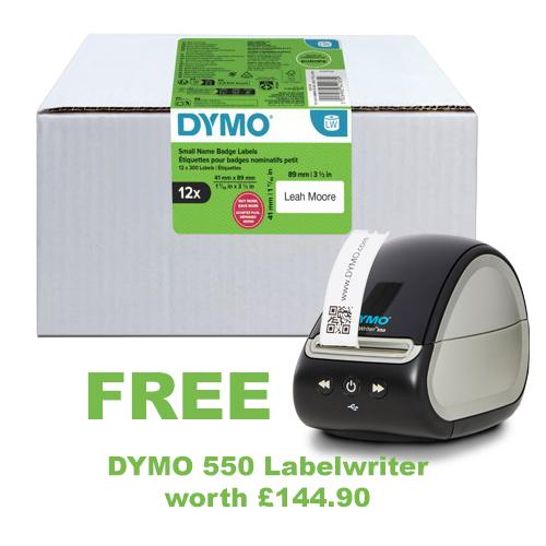 Get a FREE Dymo 550 Label Printer With Dymo Small Name Badge Labels 41x89mm 300 Labels (Pack of 12) 2234183