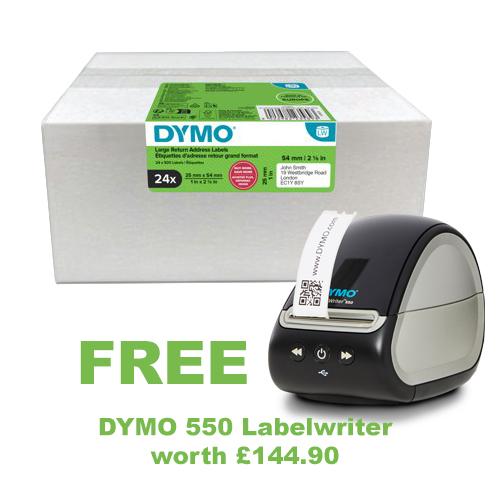 Get a FREE Dymo 550 Label Printer With Dymo Large Return Address Labels 25x54mm 500 Labels (Pack of 24) 2223589