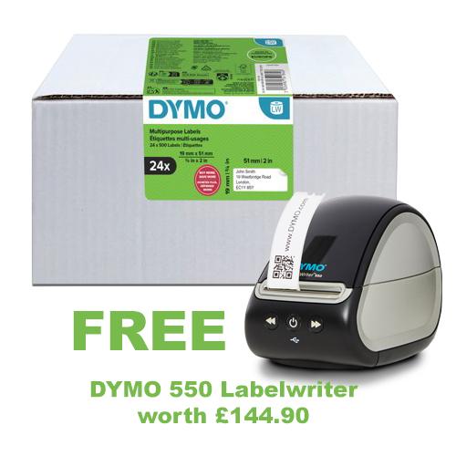 Get a FREE Dymo 550 Label Printer With Dymo Multipurpose Labels 19x51mm 500 Labels (Pack of 24) 2234184