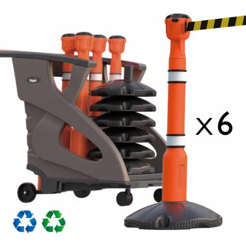Safety Barrier System | Fully equipped Skipper Orange Unicart ( x6 ) - Best Price Skipper Retractable Unit's and Accessories. UK