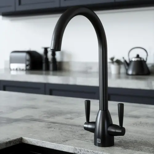FORTUNE TWIN LEVER KITCHEN SINK MIXER MATT BLACK HANDLES (PAIR)
