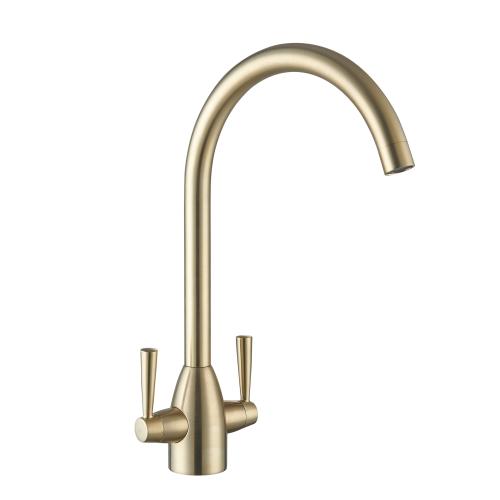 FORTUNE TWIN LEVER KITCHEN SINK MIXER BRUSHED BRASS (8)