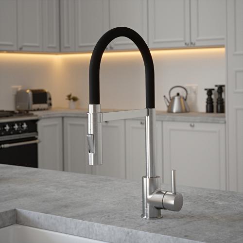 VIBRANCE TUBE SPRAY KITCHEN MIXER NICKEL & VANTO BLACK (10)