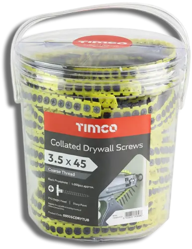 TIMCO Collated Coarse Thread Drywall Screw Black 3.5 x 45 TUB 1000