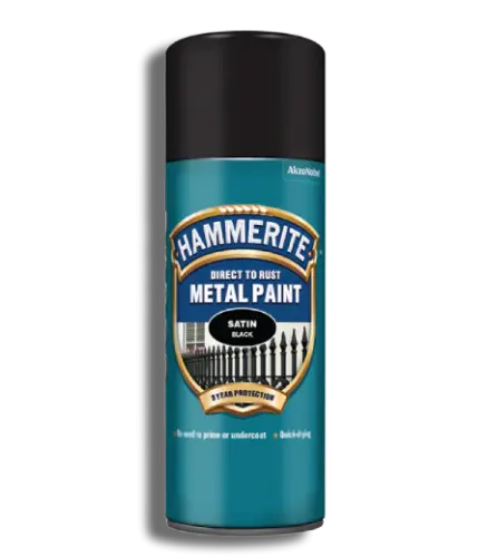 Hammerite Black Direct To Rust Metal Paint Aerosol Satin Finish 400ml