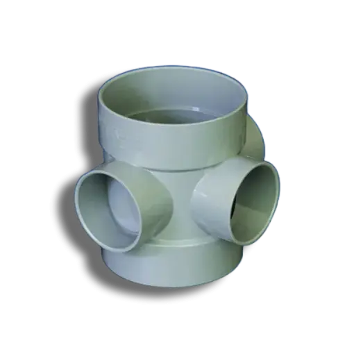 110mm Pushfit Soil Three Way Short Boss Pipe Grey