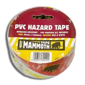 PVC Hazard Tape Red & White 50mm x 33m