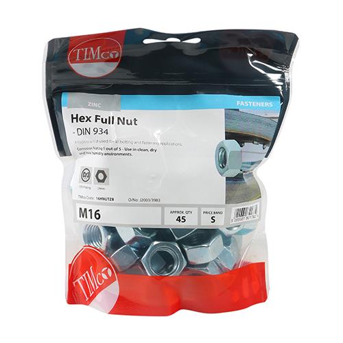 TIMCO Hexagon Nut ZP M16 PK 45