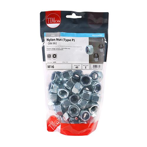 TIMCO Nylon Nuts Type P ZP M16 PK 45