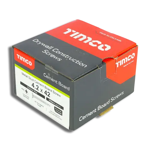 4.2 x 42 Box200 Cement Board Screws Countersunk Wafer PH S/D Grey