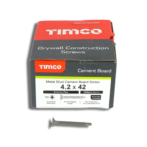TIMCO Cement Board Screws Countersunk Wafer PH S/D Grey 4.2 x 42 Box200 (8011002) - EpicCentre Supply Ltd