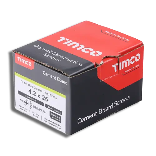4.2 x 25 Box 200 Cement Board Screws PH Twin Cut Silver