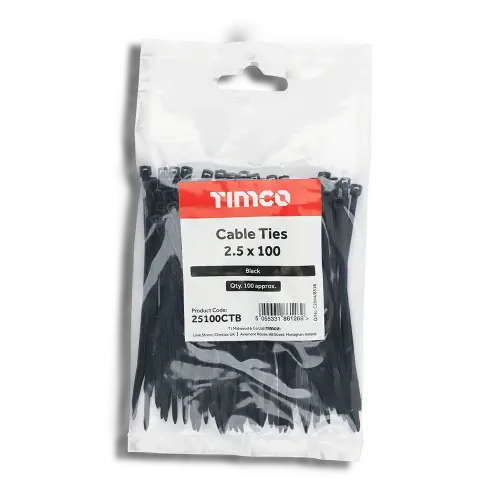 TIMCO Cable Ties Black 2.5 x 100 Bag 100