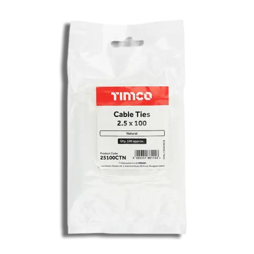 TIMCO Cable Ties Natural 2.5 x 100 Bag 100