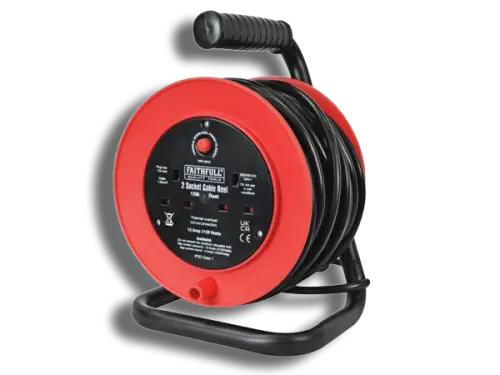 Faithfull FPPCR15 Open Drum Cable Reel 240V 13A 2 Socket 15m