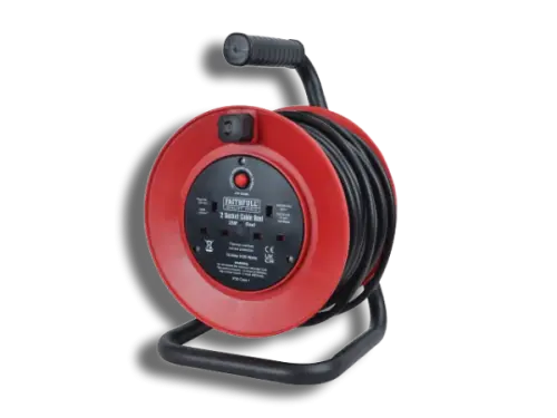 Faithfull FPPCR25M Open Drum Cable Reel 240V 13A 2-Socket 25m