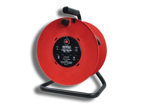 Faithfull FPPCR50M Open Drum Cable Reel 240V 13A 2-Socket 50m